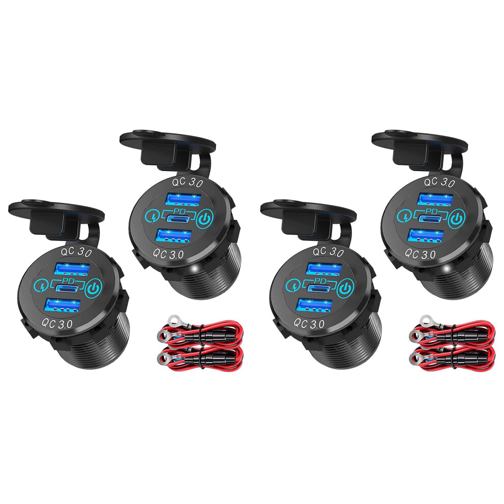 4X Qc 3.0 Pd3.0 Triple Usb Car Charger 12V 24V 60W 4854184443452