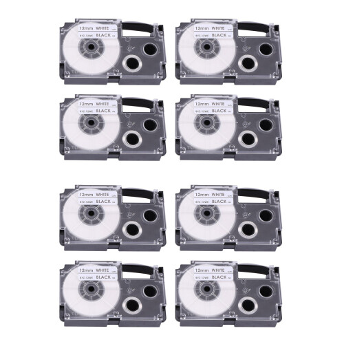 8 Pack 12mm Black On White Label Tape Maker Compat 1