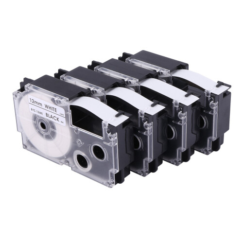 8 Pack 12mm Black On White Label Tape Maker Compat 2