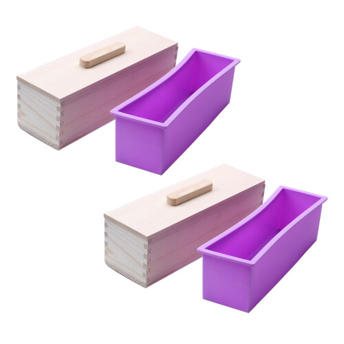 2X Rectangular Wooden Soap Mold with Silicone Line 1