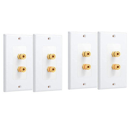 4 Pack Single Gang 1.0 Speaker Wire Wall Plate (Ba