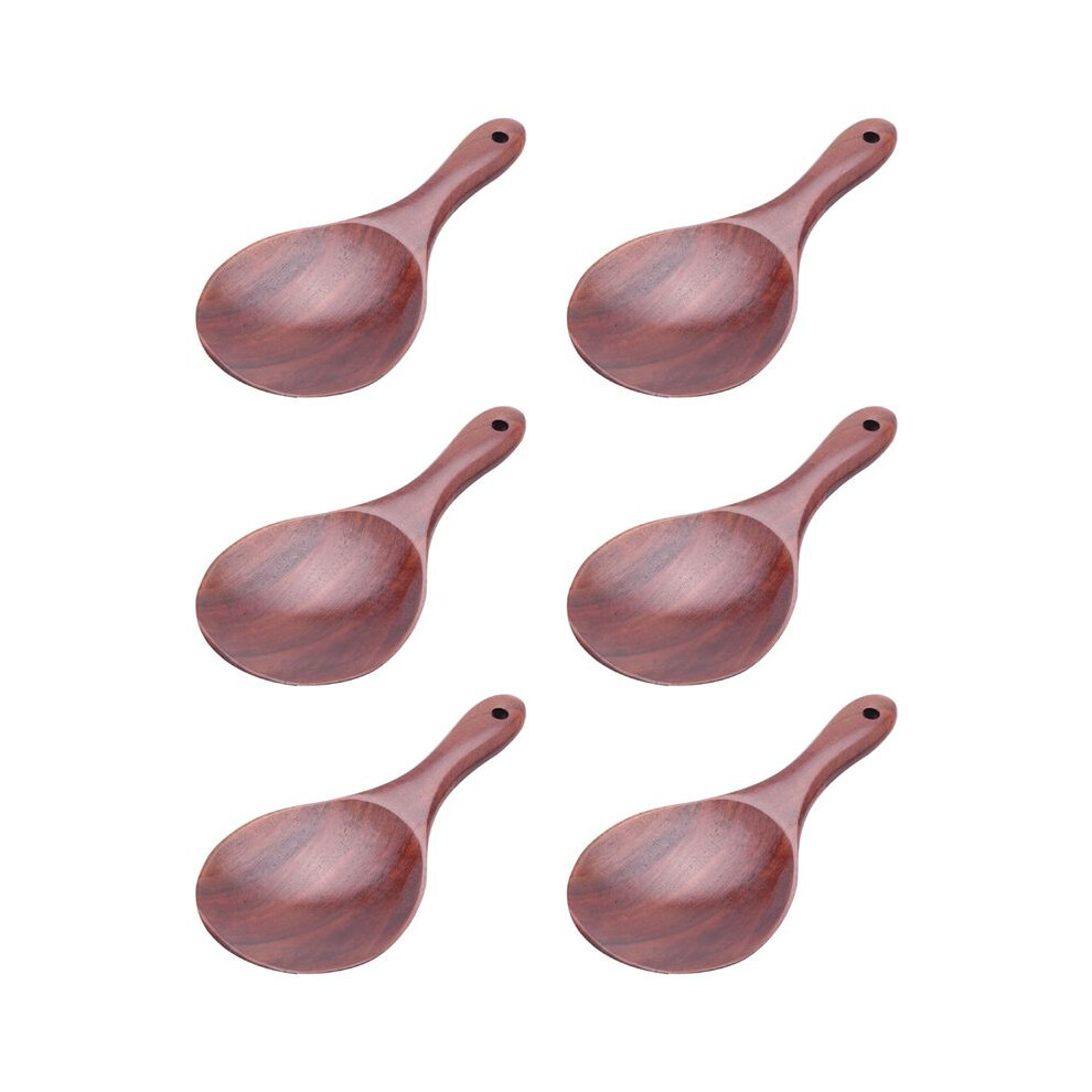 6X Teak Wood Spoon Natural Solid Rice Wooden Paddl 4851335361481