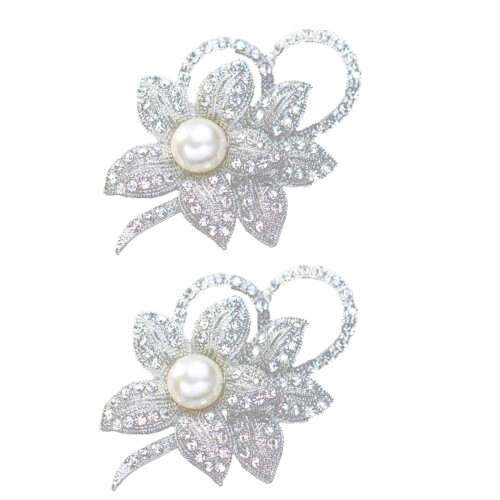 2X Classy Flower Brooch Pin with Shiny Created Cry