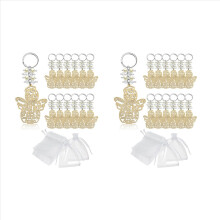 40Pcs Baptism Angel Key Ring Wood Keychain Favor B