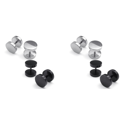 Jewelry Men Earrings, Circle Ear Studs, 6mm 4 Pair