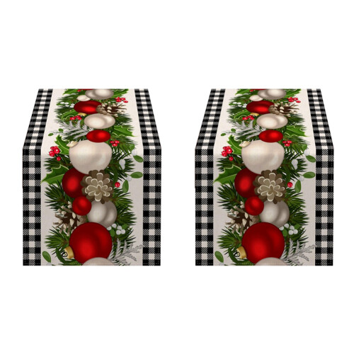 2X Black and White Gingham Christmas Table Runner
