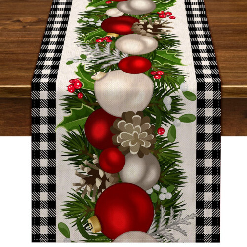 2X Black and White Gingham Christmas Table Runner 2