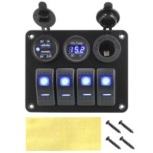 Pannello interruttori a bilanciere a LED a 4 bande con voltmetro digitale USB doppio da 12 V/24 V CC, interruttore automatico, accessori interni