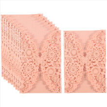 10Pcs/Set Delicate Carved Butterflies Romantic Wedding Party Invitation Card Envelope Invitations for Wedding:Pink