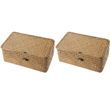 2X Seagrass Hand Woven Storage Box Storage Box Storage Basket Makeup Organizer Multipurpose Container with Lid