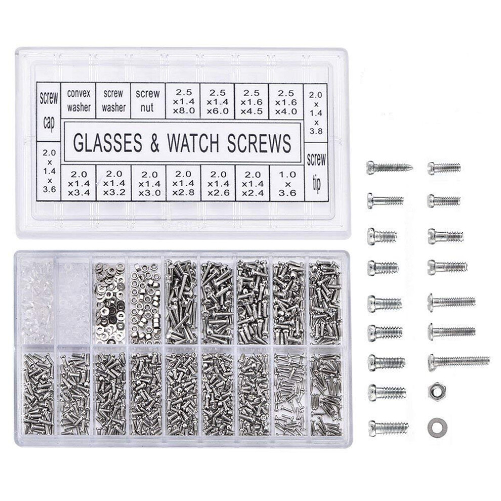 1000Pcs Stainless Steel Eyeglasses Watch Repair Screw Replacement Kit Set Tiny Screws Nut Assortment Repair Tool Kit Set 4853137726260