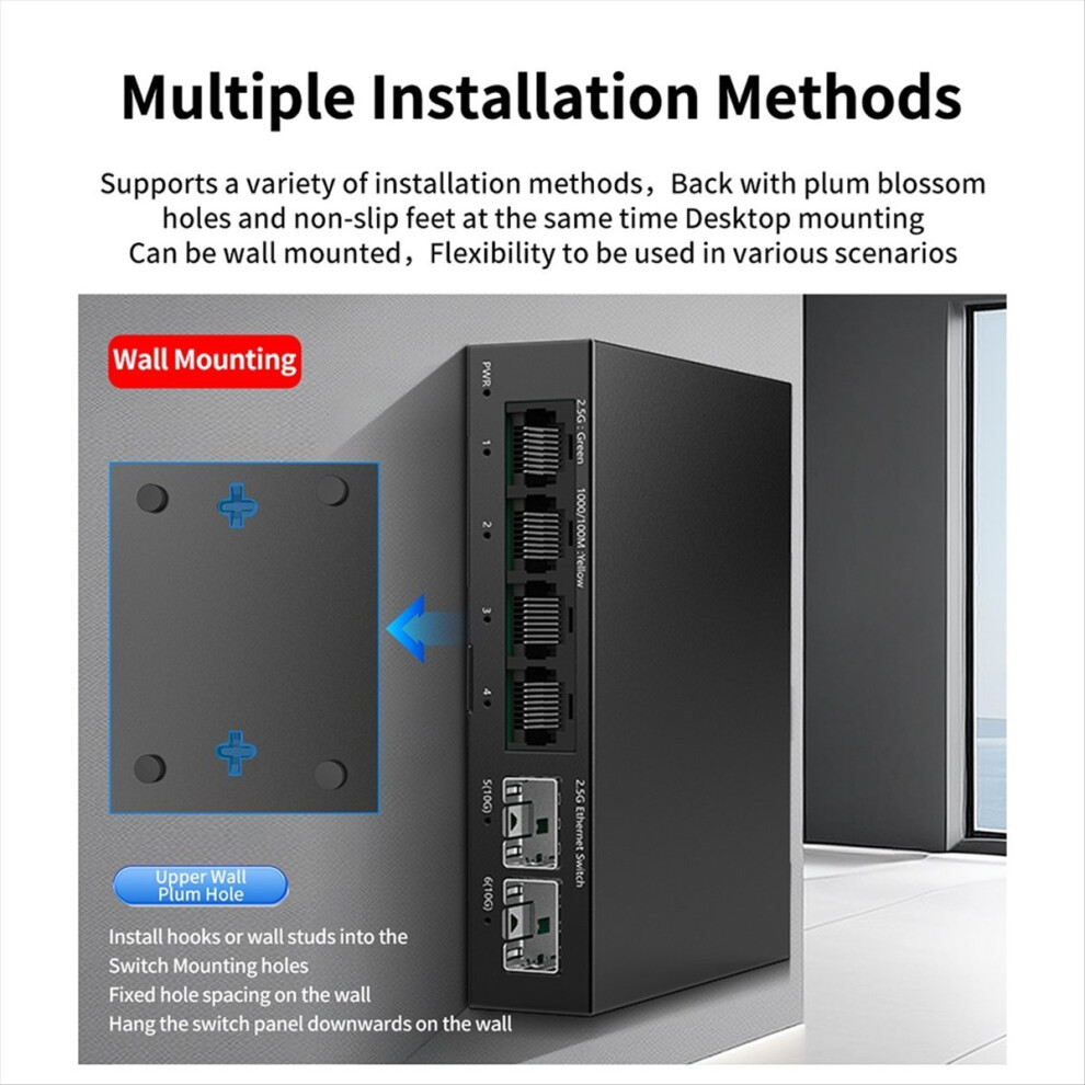 2.5Gb Switch 4 Port 2.5G Unmanaged Network Switch With 2 Port 10Gbe Sfp+ Slot Home Setup Ethernet Switch Plug Eu Plug 4853137719712