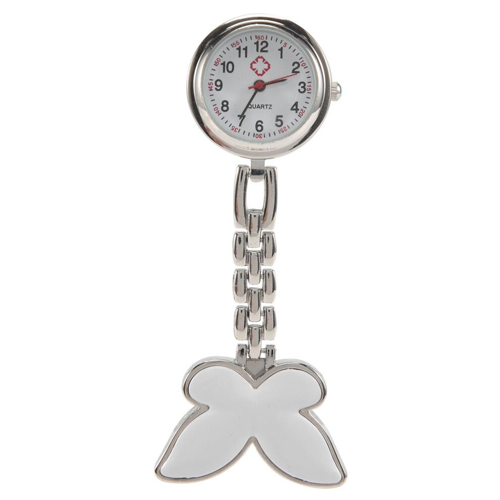 Nurses Clock Heart Rate Monitor Pocket Watch Quartz Butterfly Motive White 4853137726512