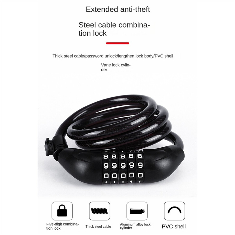 Bicycle Locks, Electric Bike Five-Digit , Mountain Bike Bar Wire Rings, Anti-Theft Red-image-OPC-PN87VPB-NEW