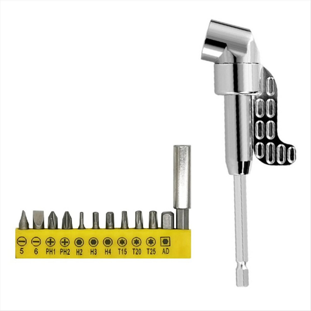 105 Degree Right Angle Drill Adapter And 12Pcs Bend Screwdriver Bit 1/4In Hex Shank Driver Angle Drill Attachment Long 4852423589053