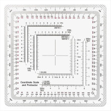 Goniometro quadrato in scala di coordinate per navigazione terrestre, stile scala di coordinate UTM/MGRS