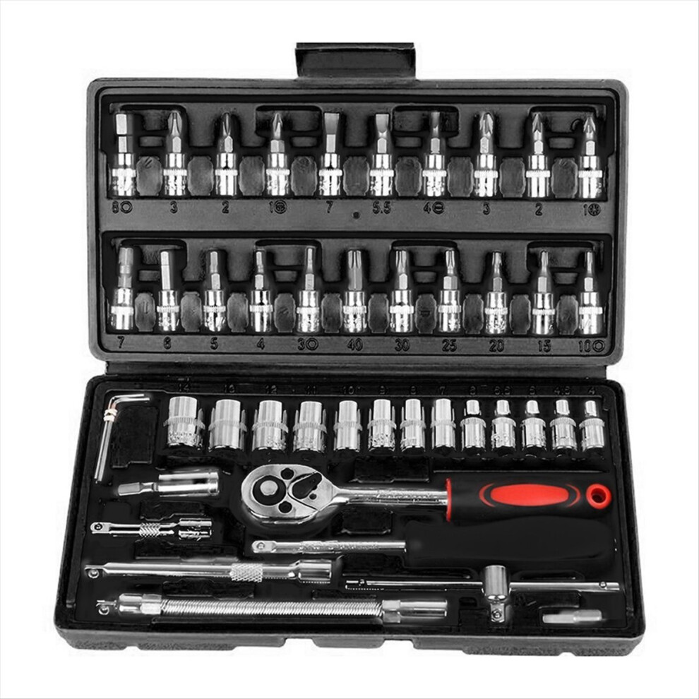 46 Piece/Set Of Car Repair Tool Kit Socket Set Car Repair Tool Ratchet Torque Wrench Combo Auto Repairing Tool Set Black 4852423588438