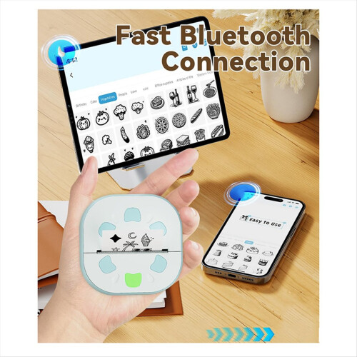 Portable Mini Sticker Printer , D21 Bluetooth Sticker Maker Machine with 3 Rolls Paper, Thermal Inkless Print Pod 2