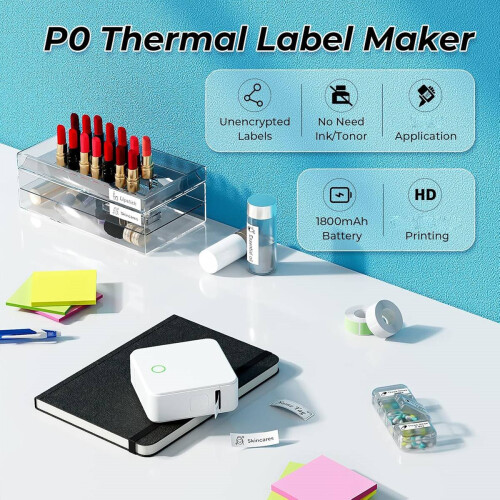 Label Maker Machine with Tape P0 Rechargeable Bluetooth Mini Label Printer Portable Small Thermal Labeling Machine Easy 1