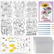 3 Sets Flower Clear Stamps & Cut Dies & Painting Stencils Daisy Tulip Peony Silicone Stamp for Card Making DIY Craft