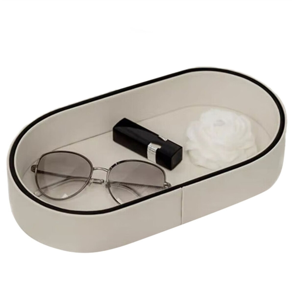 White Pu Leather Storage Box Entrance Jewelry Organizer Box Desktop Cosmetics Miscellaneous Tray Home Room Decoration