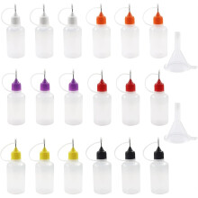 18 Stück 30 ml/1 oz Applikatorflaschen mit farbigen Spitzen und 2 Mini-Trichtern für DIY-Quilling-Bastelarbeiten/Acryl
