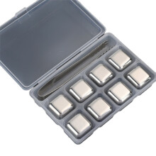 8PCS Metal Reusable Whiskey Stones Stainless Steel Waterless Chilling Stones with Ice Tongs & Storage Box