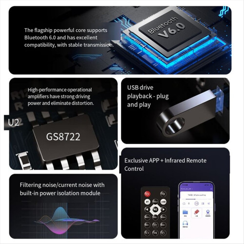 Multifunctional Bluetooth 6.0 Receiver Transmitter, Stereo Receiver Bluetooth Power Amp /AUX/USB/6.5mm MIC 1