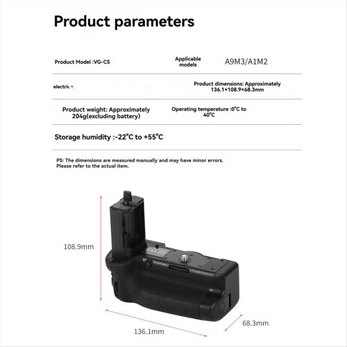 Vertical Battery Grip A1II A9III Camera Holder Replace -C5 Camera Battery Grip 1
