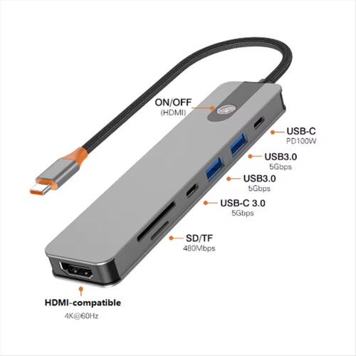 Hub USB-C Type-C Splitter Docking Station 4K - Compatibile con USB3.0 PD SD/TF per laptop 1
