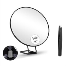 30X Magnifying Mirror with Stand Tweezers Magnified Makeup 3 Suction Cups for Grooming & Travel
