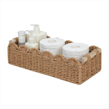Papers Rope Scalloped Edge Toilet Papers Storage Basket,Bedroom Decor Baskets for over Toilet Storage Shelf with Handle
