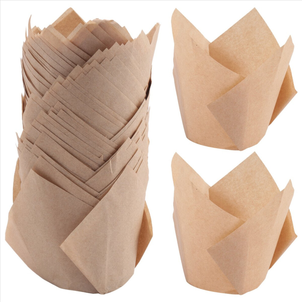 50 Pcs Tulip Cupcake Liners,Tulip Baking Paper Cupcake & Muffin Liners Unbleached Baking Cups Cupcake Cowhide Color