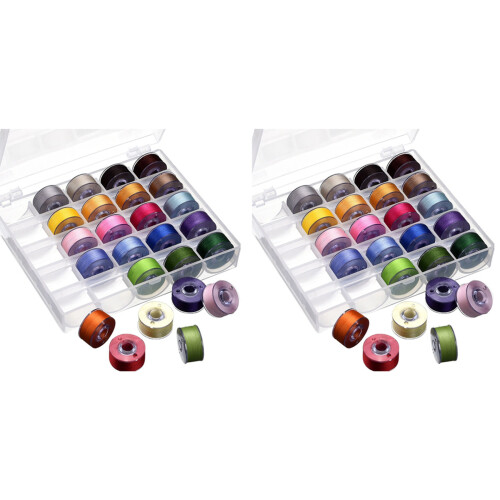 2X Bobbin Case Organizer with 25 Clear Sewing Machine Bobbins and Assorted Colors Sewing Thread for /