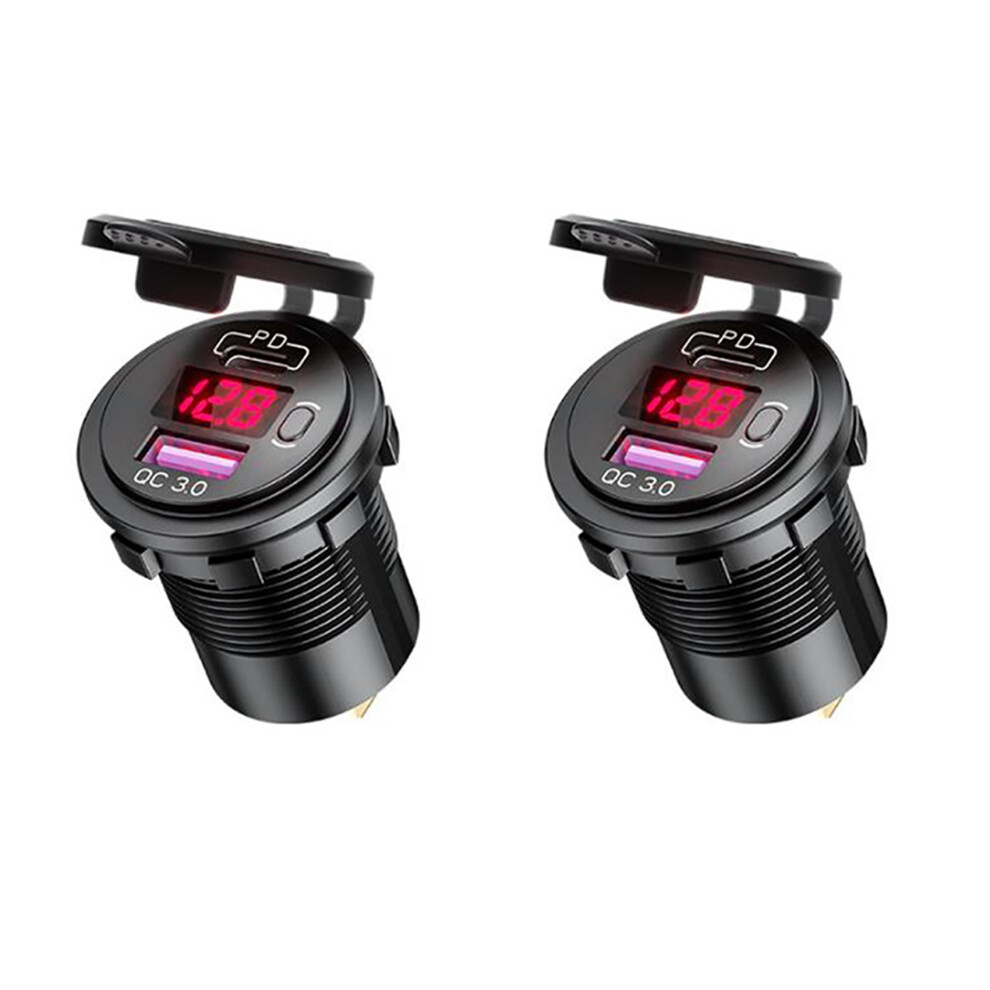 2X Pd Type C 48W Dual Usb Car Charger Socket, Qc 3.0 Car Fast Charger With Voltmeter And Switch For Boat Truck Rv, Red 4852767814941