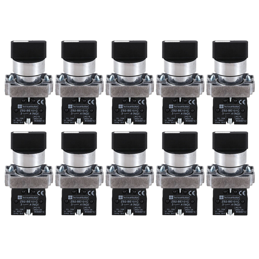10X 22Mm Latching 2 No 3-Position Rotary Selector Select Switch Zb2-Be101c Black 4852767828504