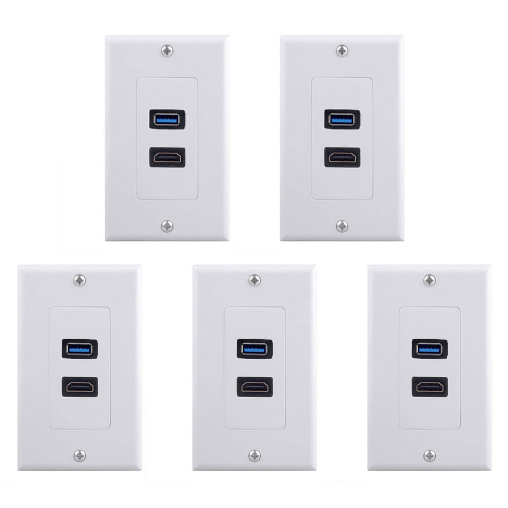 5X 2Port +Usb 3.0 Female Wall Face Plate Panel Outlet Socket Extender White 4852767896954
