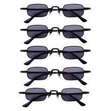 5X Retro Punk Glasses Priehľadné štvorcové slnečné okuliare pre ženy Retro kovový rám - čierne a čierno-šedé