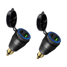 Cargador impermeable para motocicleta con conector DIN, 2 unidades, a USB QC3.0 y adaptador de corriente tipo C de 30 W.