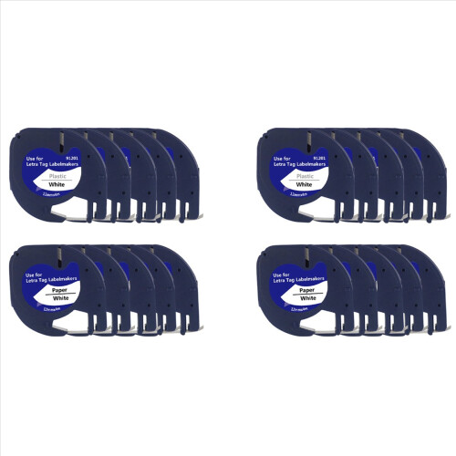 20Pcs Label Maker Refills for Refills 12mm x 4M White Plastic Label Tape for Plus Label Maker