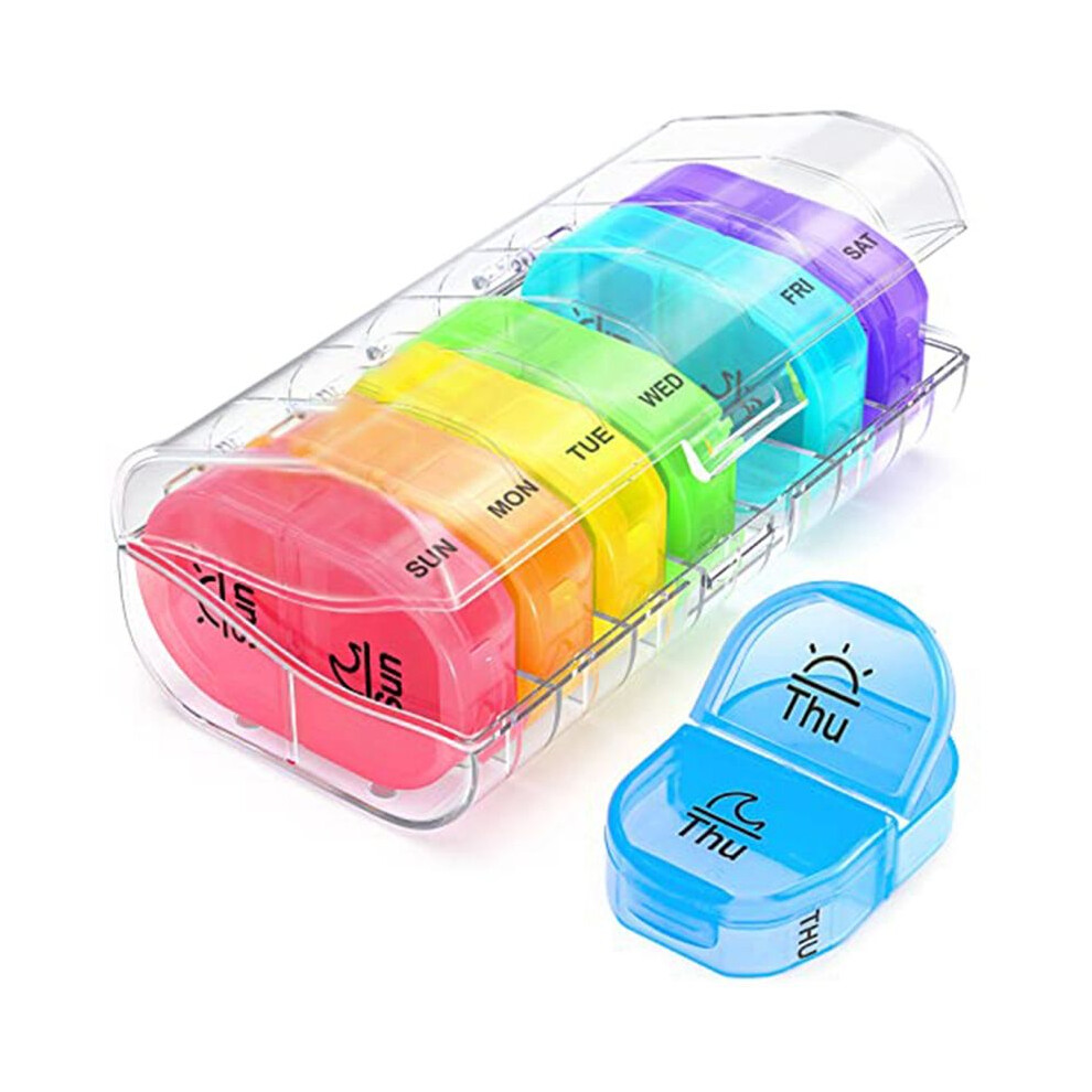 Pill Box 2 Times A Day, Weekly Pill Organizer AM PM with 7 Daily Pocket Case to Hold Vitamin, Medicine, Medication