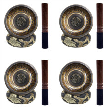 4X Tibetan Singing Bowl Set with New Dual End Stroker Cushion for Meditation Yoga Spiritual Healing Mindfulness,Black