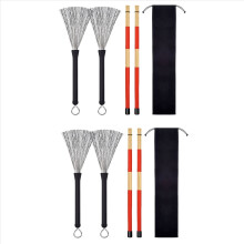 2 Pair Drum Brushes Retractable Wire Brushes Drums Drum Sticks Brush + 1 Pair Rods Drum Brushes Sticks Drum Stick Set
