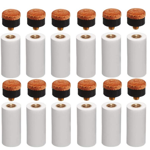 12 Sets 12MM Billard-Pool-Queue-Spitzen Messingschrauben-Ersatzspitzen mit Queue-Ferrule für Snooker-Pool-Queues