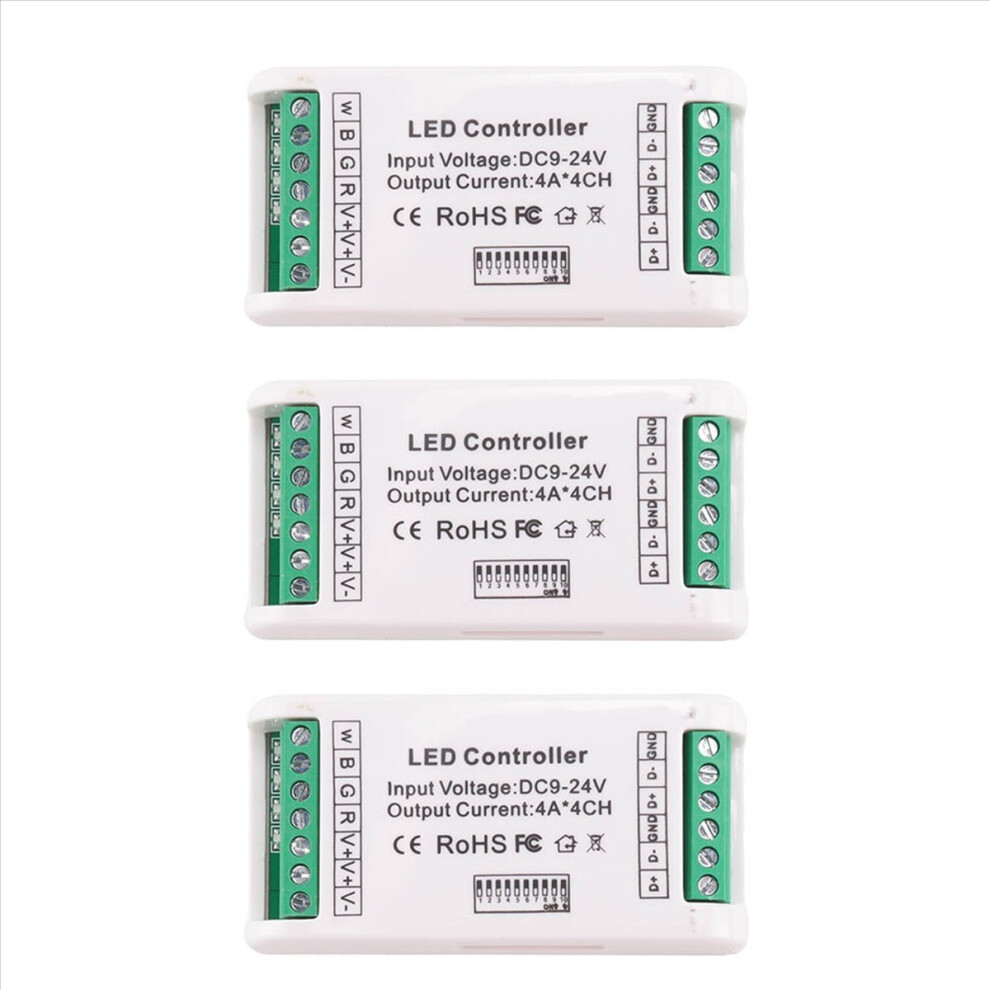 3X Mini 4 Channel Rgbw Decoder 16A Rgb Rgbw Strip Controller 512 Dimmer Driver For Led Strip Lights Dc9-24V Gray 4852767880144