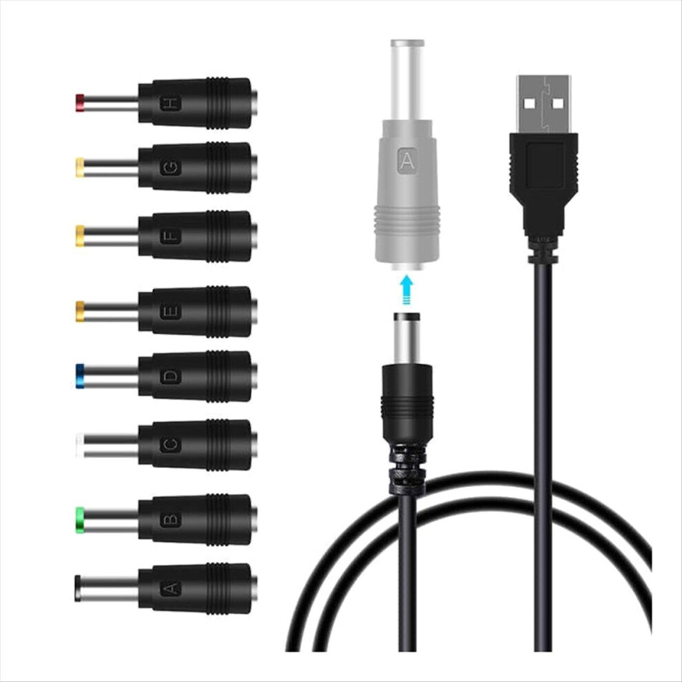 Universal Usb To Dc Power Cable Kit With 8 Adapters - Ideal For Routers, Moon Lamps, Led Lights, Speakers, And More 4852463354079