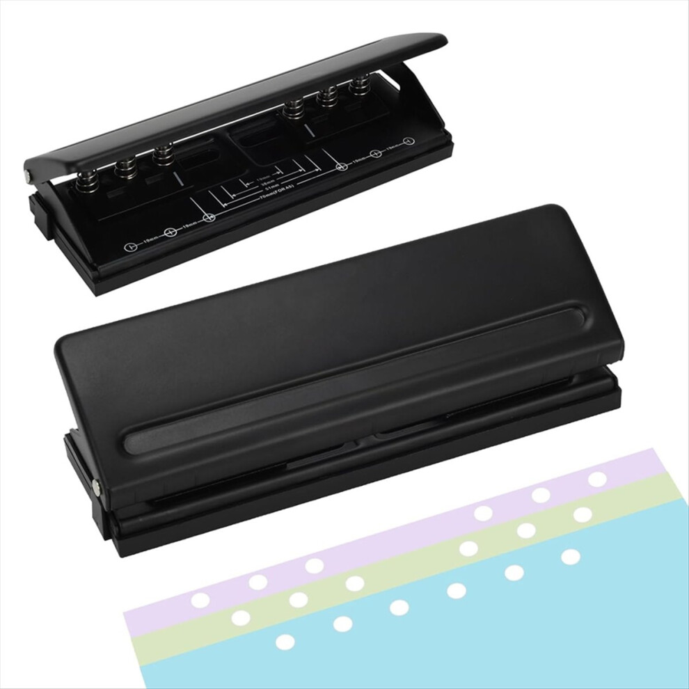 Adjustable 6-Hole Punch - Metal Hole Puncher For A4/A5/A6, 6-Ring Binder Puncher, Non-Slip Base, With Ruler & Hole Guide 4853670397378
