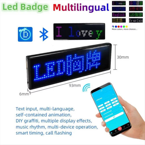 Multilingual LED Digital Badge USB Rechargeable DIY Programmable Text Name Badge Scrolling Tag Sign Module Display A 1