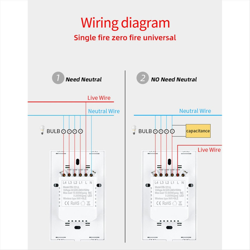 Matter Wifi Smart Switch Us Touch Switch 2 Gang Smart Wall Switch Support Voice Smart App 4852463354833