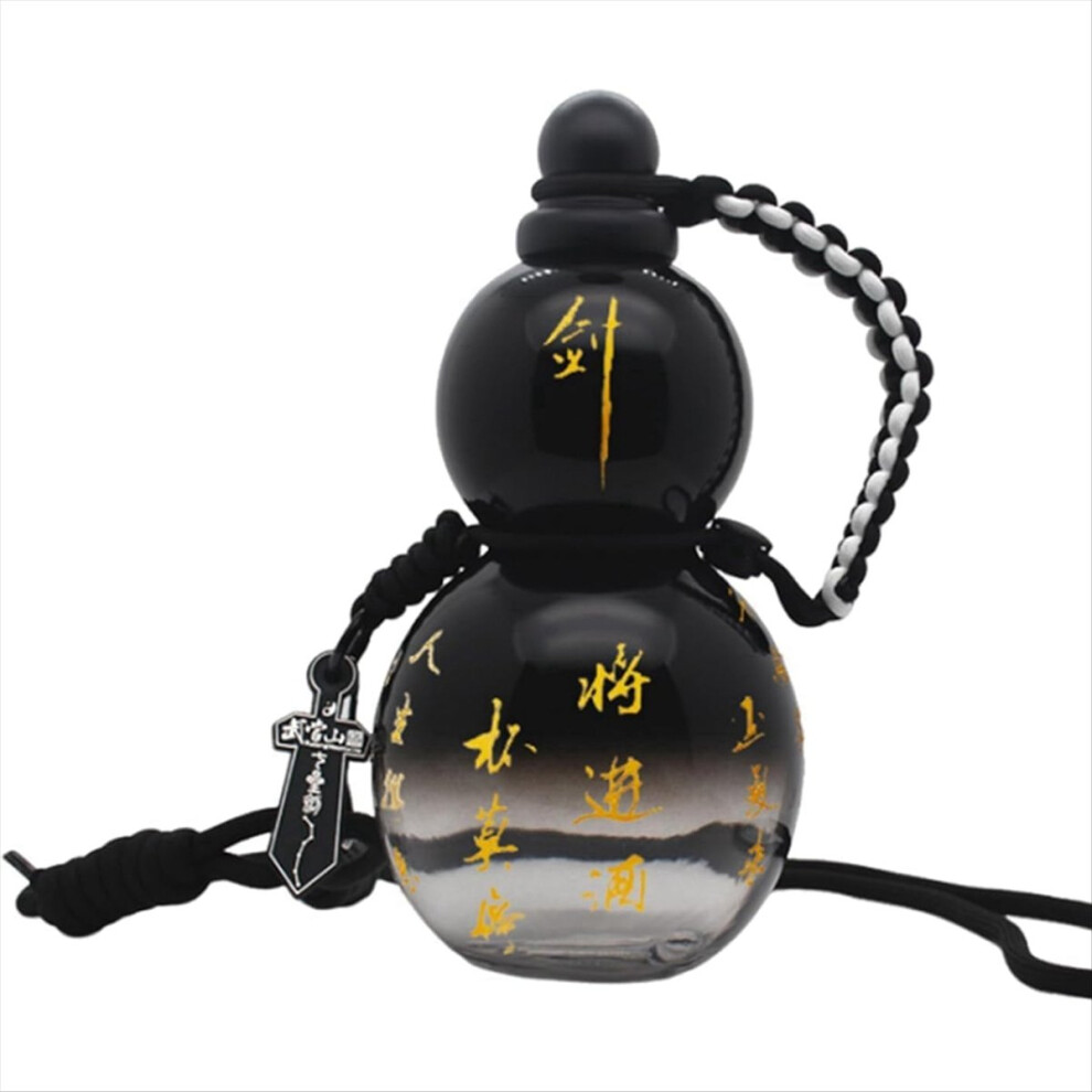 2024 Gourd Water Bottle, 28 Oz Leak Proof, With Strap, Waist Rope, Brush, Charm, Diy Stickers,Glossy Black 4852463349679